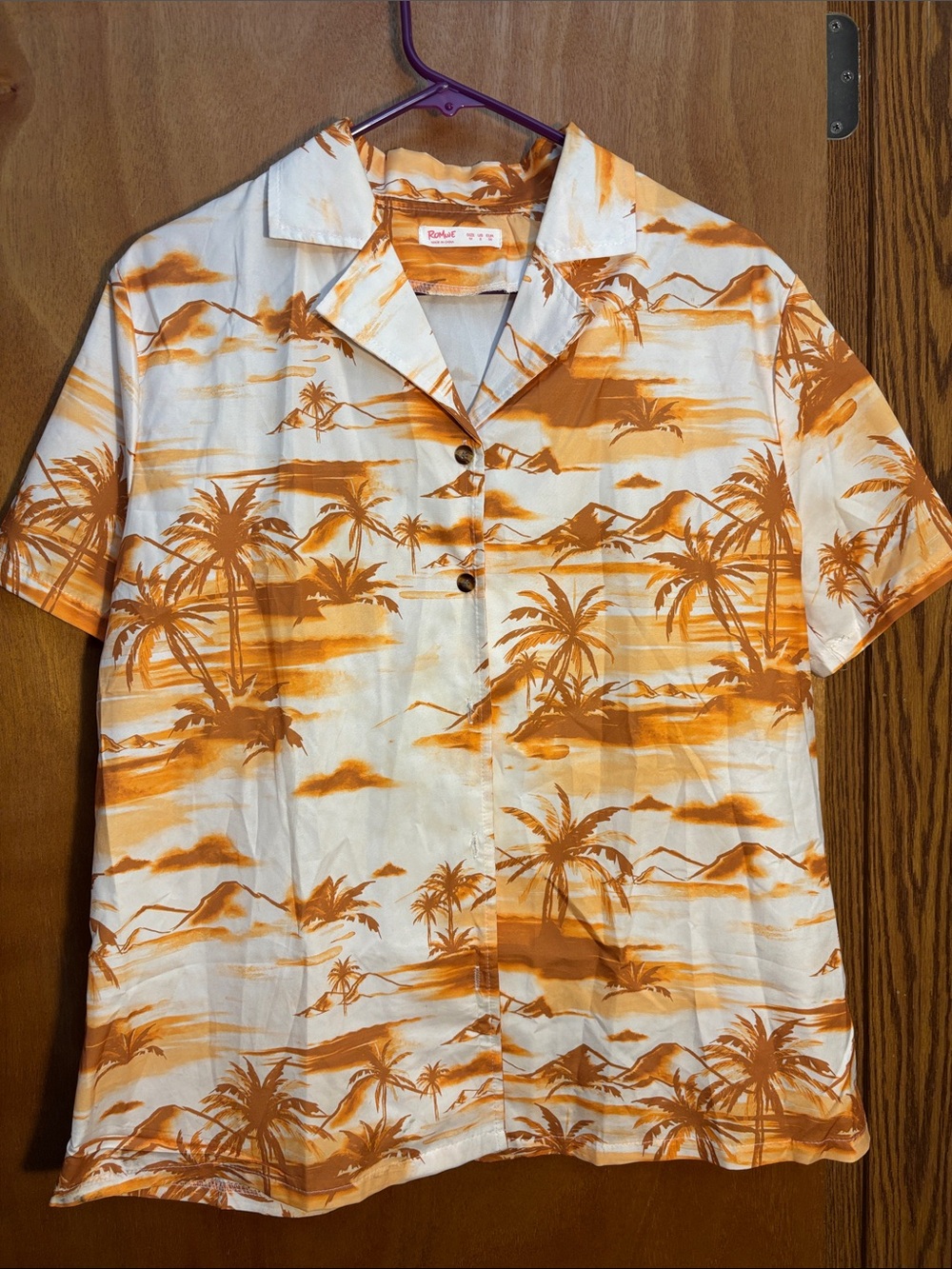 ROMWE White and Orange Tropical Print Button-Down Shirt